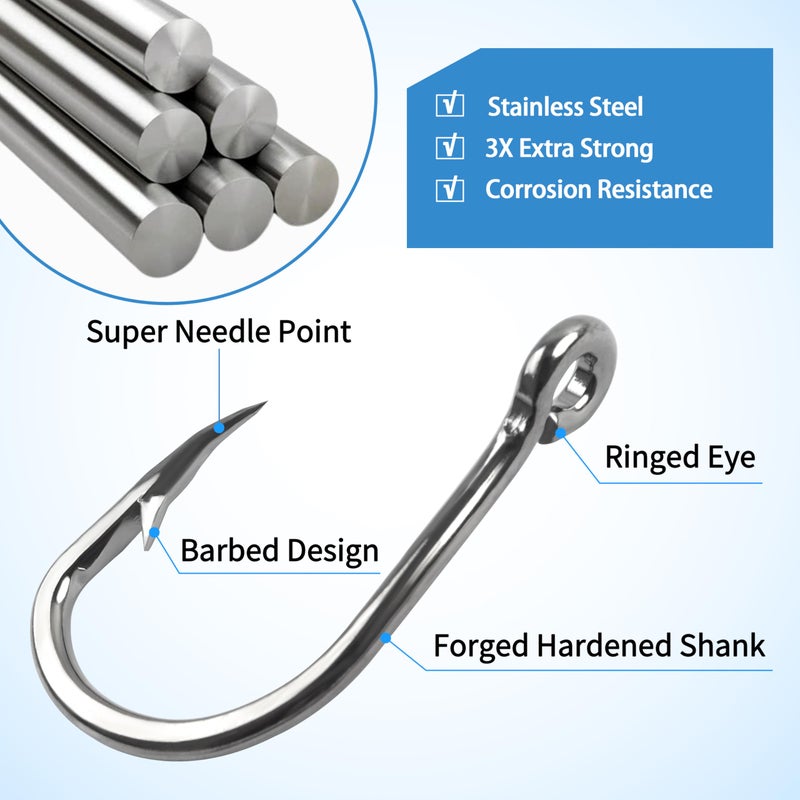 Shaddock Fishing Live Bait Saltwater Circle Hook Assortment - 100pcs 2X Stainless Steel Fishing Hooks Kit for Tuna Mackerel Striper Flounder Bluefish - Image 2